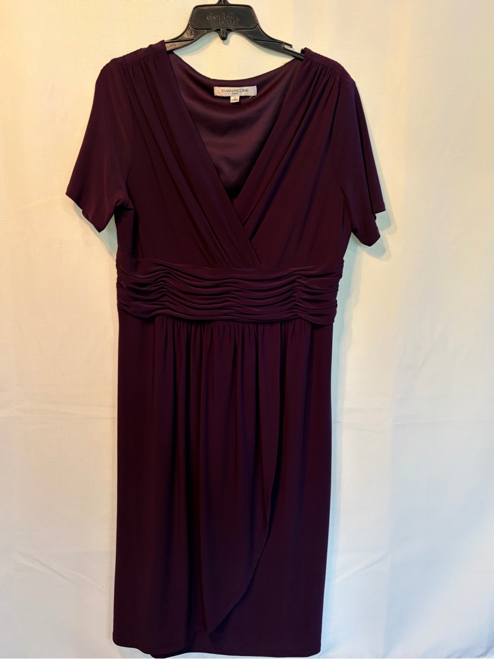Evan Picone Deep Plum V-Neck Ruched Waist Dress
